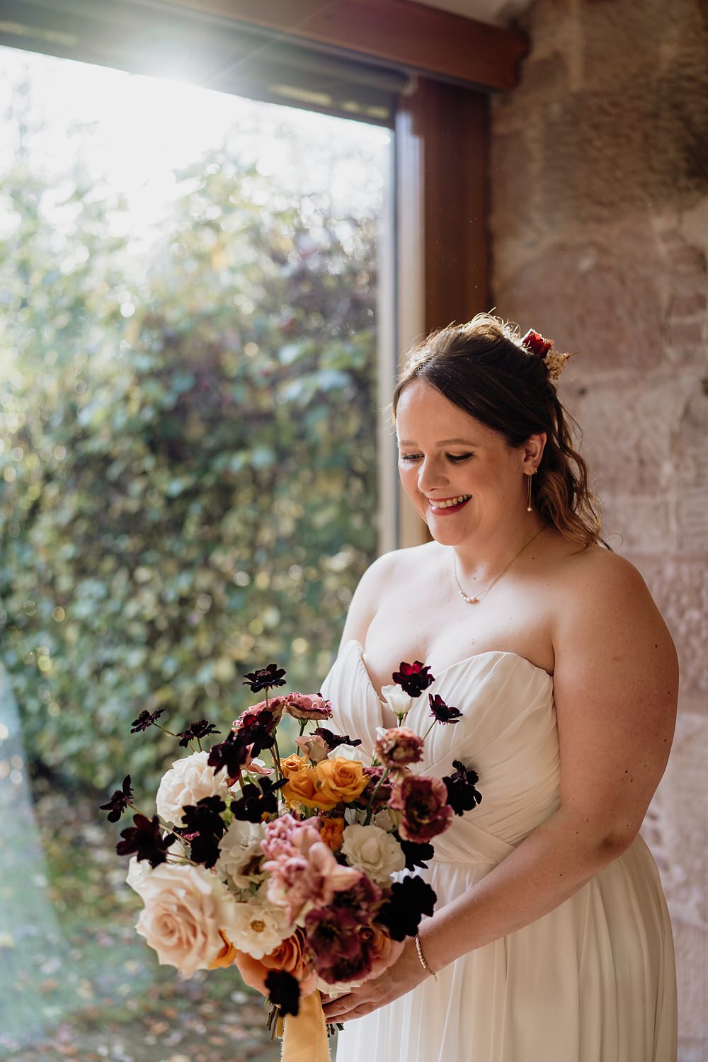 The Barn at Charleton Wedding Scott Arlow Photography Orange Dusty Pink Cream Flower Bouquet