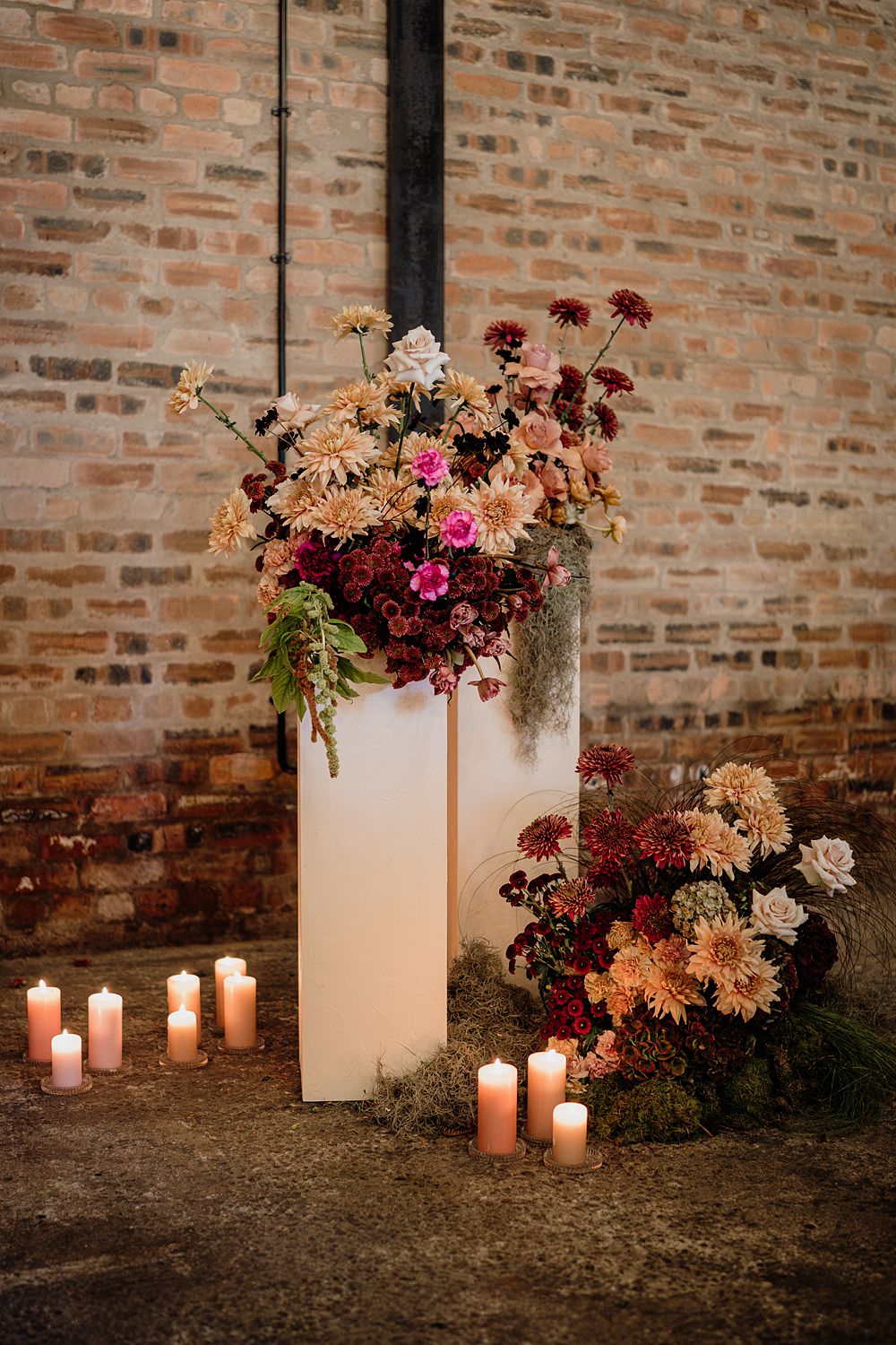 The Barn at Charleton Wedding Scott Arlow Photography Orange Dusty Pink Cream Red Flowers Pillars