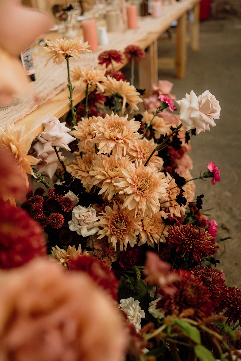 The Barn at Charleton Wedding Scott Arlow Photography Orange Dusty Pink Cream Red Flowers