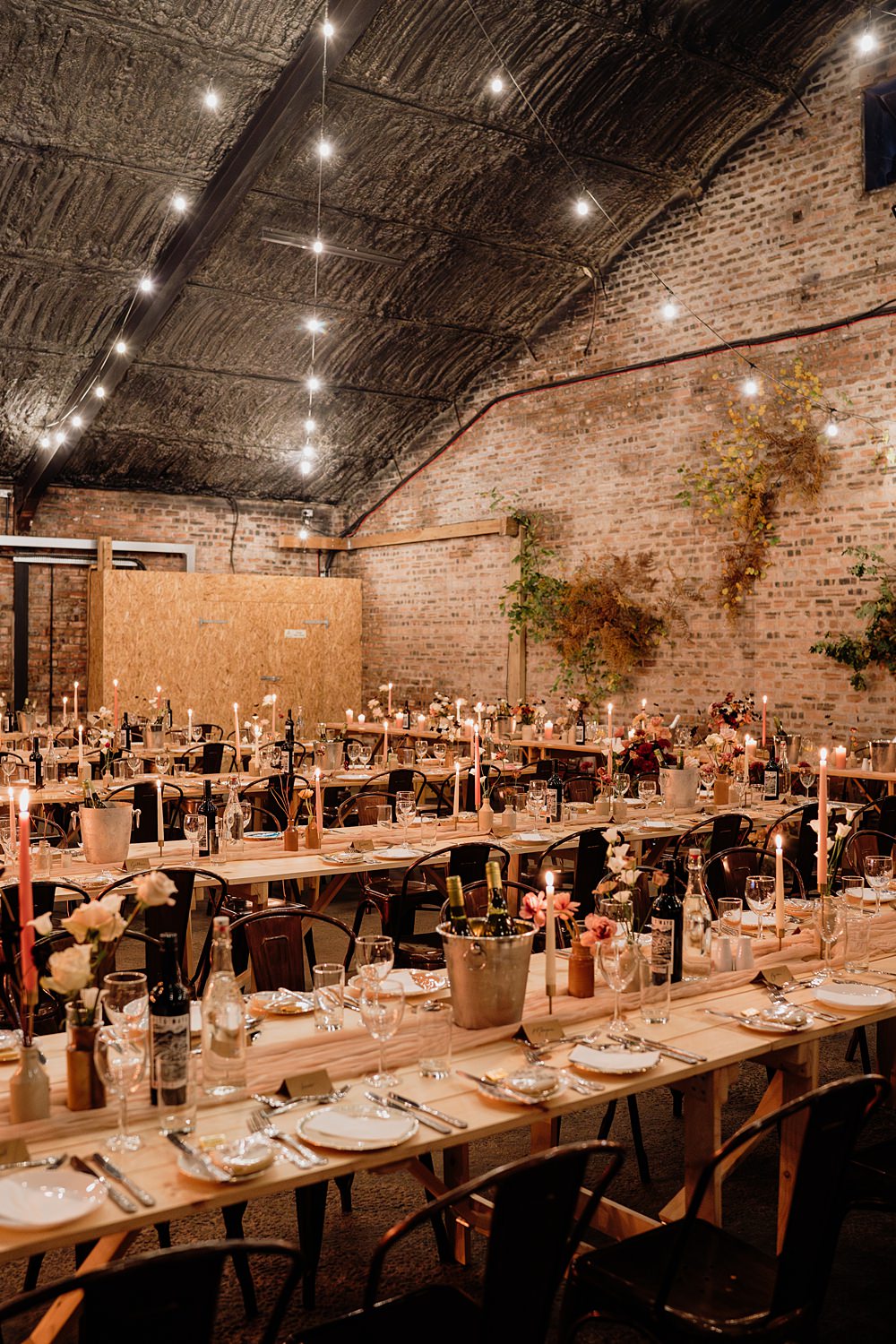 The Barn at Charleton Wedding Scott Arlow Photography Wooden Table Runner Flowers Candles Decor