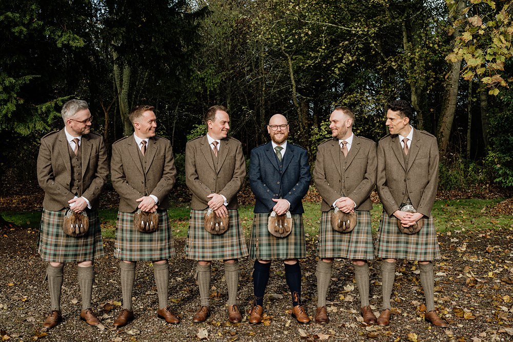 The Barn at Charleton Wedding Scott Arlow Photography Groom Suit Kilt Tie Groomsmen