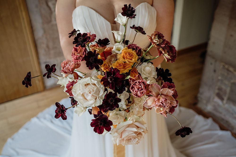 The Barn at Charleton Wedding Scott Arlow Photography Orange Dusty Pink Cream Flower Bouquet
