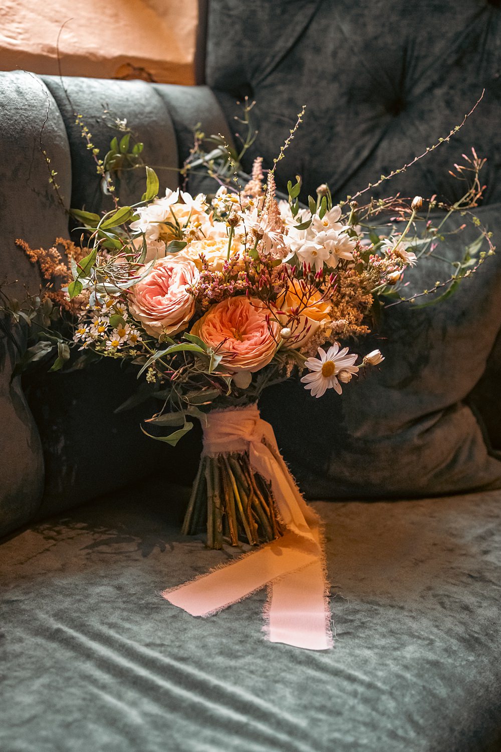 Wennington Hall Wedding Ideas Studio Dark Wild Natural Peach Bouquet Flowers