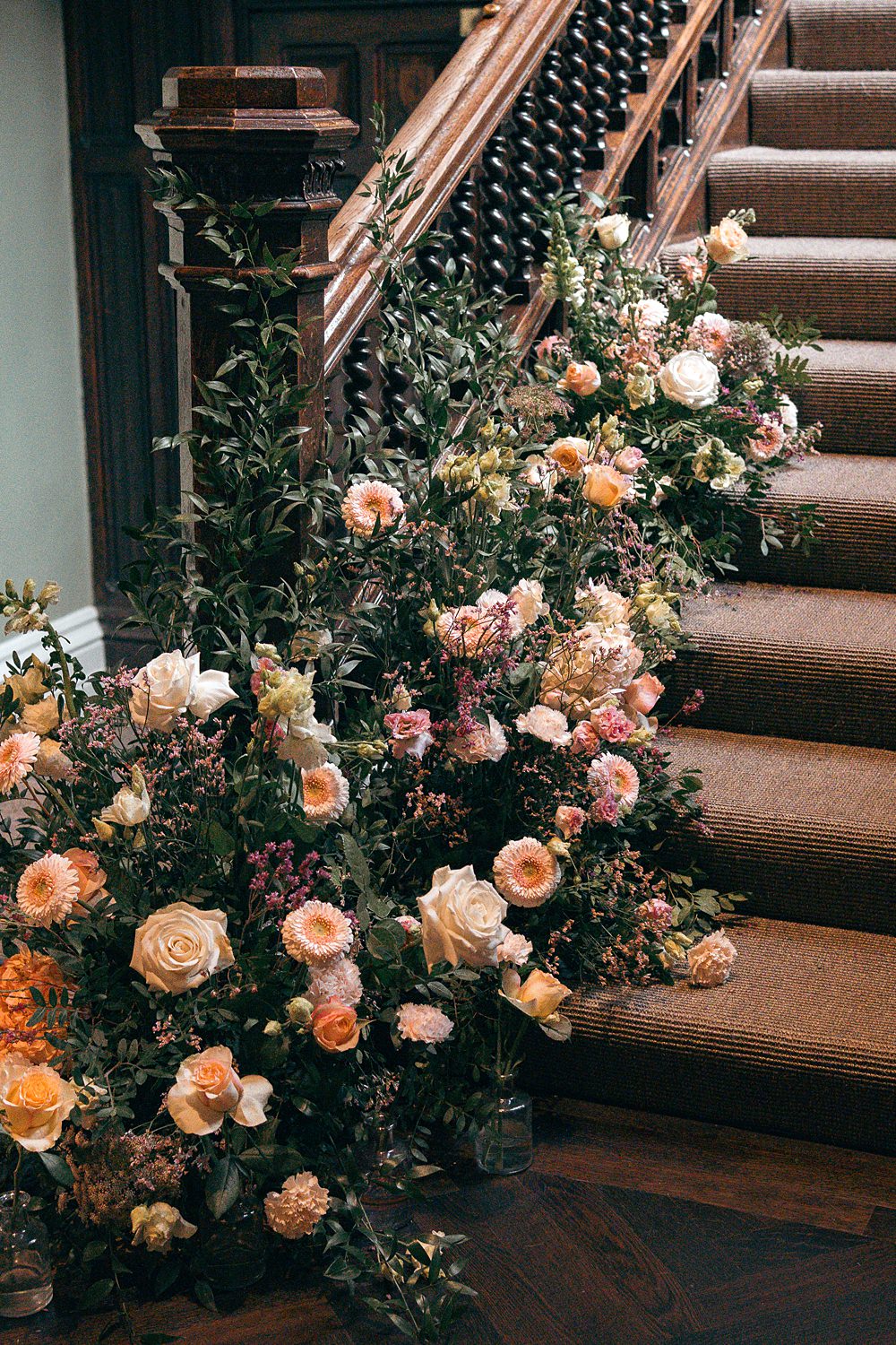 Wennington Hall Wedding Ideas Studio Dark Staircase Flowers