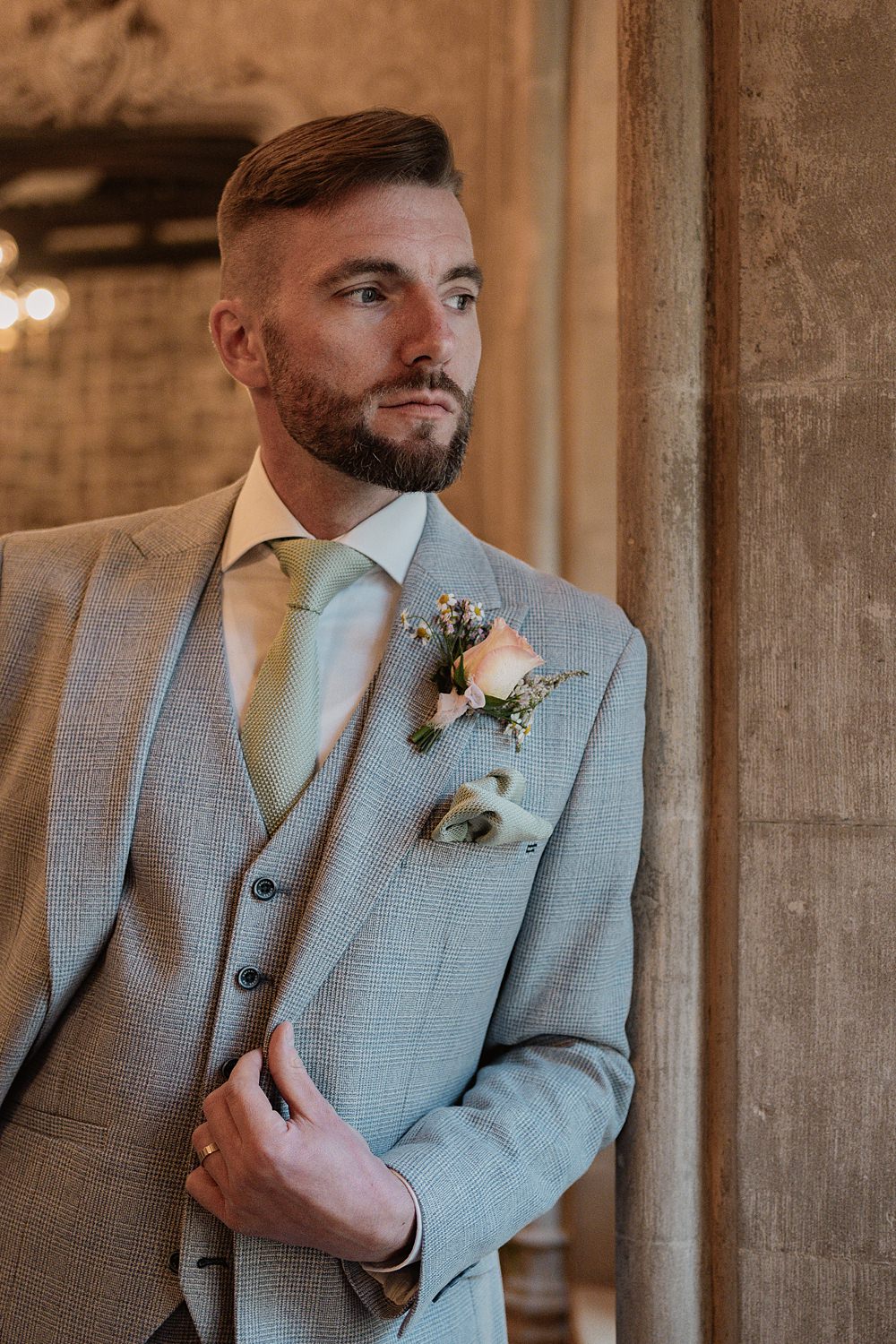 Wennington Hall Wedding Ideas Studio Dark Groom Grey Suit Green Tie