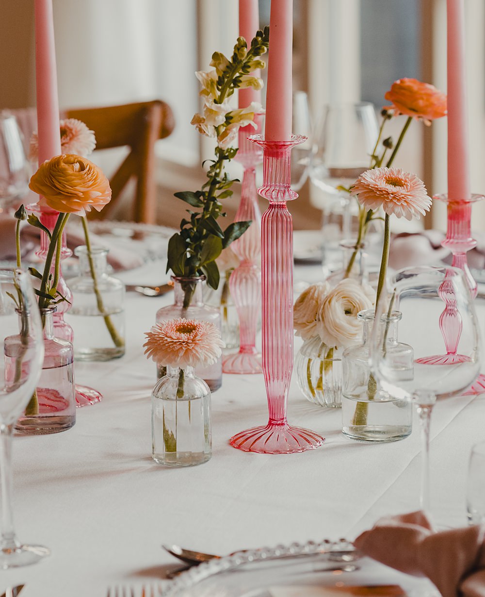 Wennington Hall Wedding Ideas Studio Dark Round Tables Pink Candles Pretty Flowers
