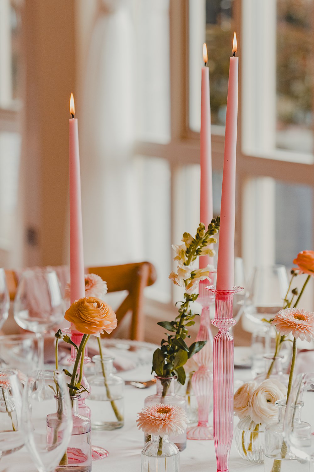 Wennington Hall Wedding Ideas Studio Dark Round Tables Pink Candles Pretty Flowers