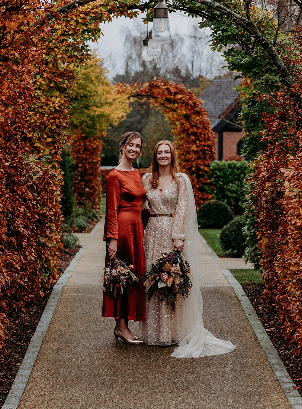 Clandeboye Lodge Hotel Wedding Silver Lace Photography Orange Bridesmaid Dress