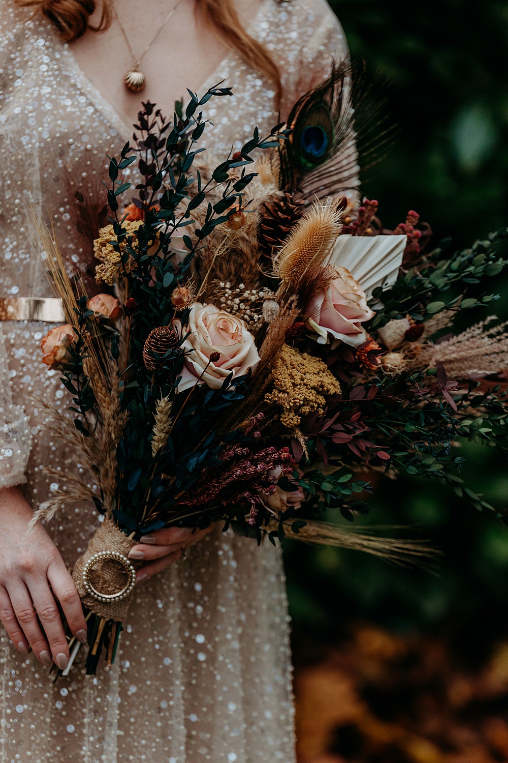 Clandeboye Lodge Hotel Wedding Silver Lace Photography Large Autumn Bouquet Flowers Bride