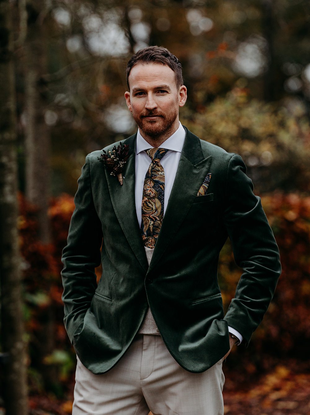 Clandeboye Lodge Hotel Wedding Silver Lace Photography Green Velvet Jacket Groom