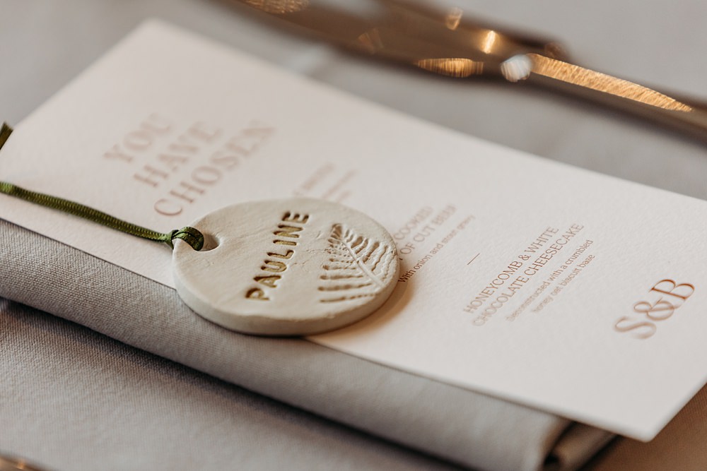 Clandeboye Lodge Hotel Wedding Silver Lace Photography Place Card Clay Menu