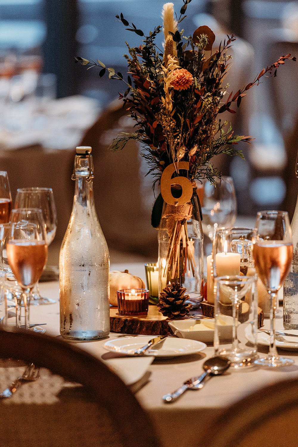 Clandeboye Lodge Hotel Wedding Silver Lace Photography Centrepiece Autumn Flowers Pumpkins