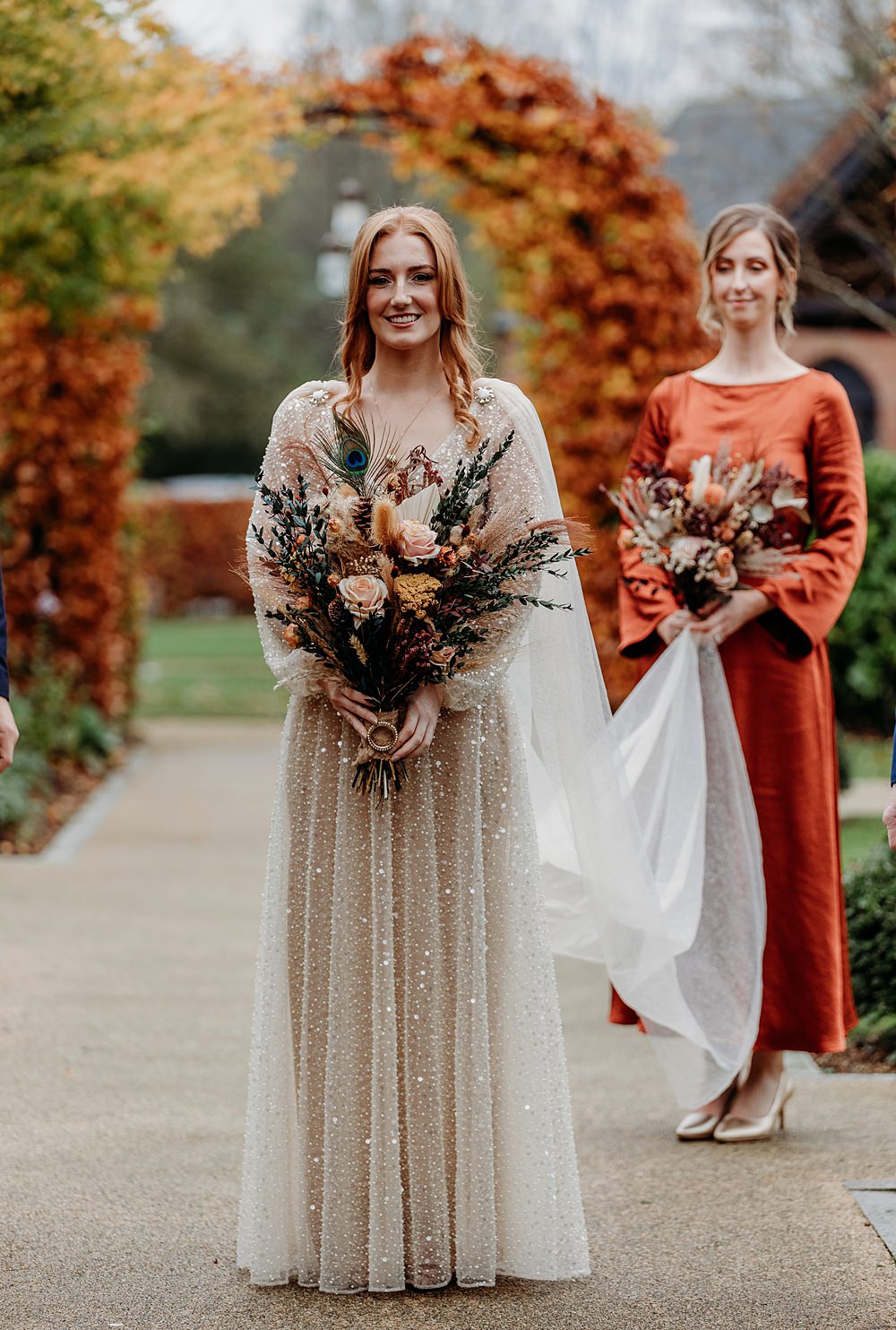 Clandeboye Lodge Hotel Wedding Silver Lace Photography Glitter Gold Dress Belt Cape Veil