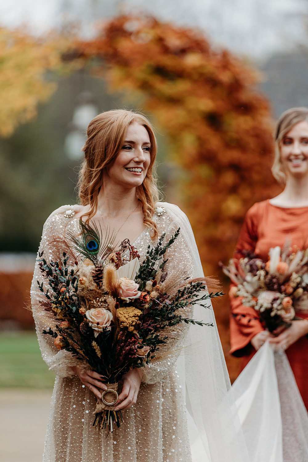 Clandeboye Lodge Hotel Wedding Silver Lace Photography Large Autumn Bouquet Flowers Bride