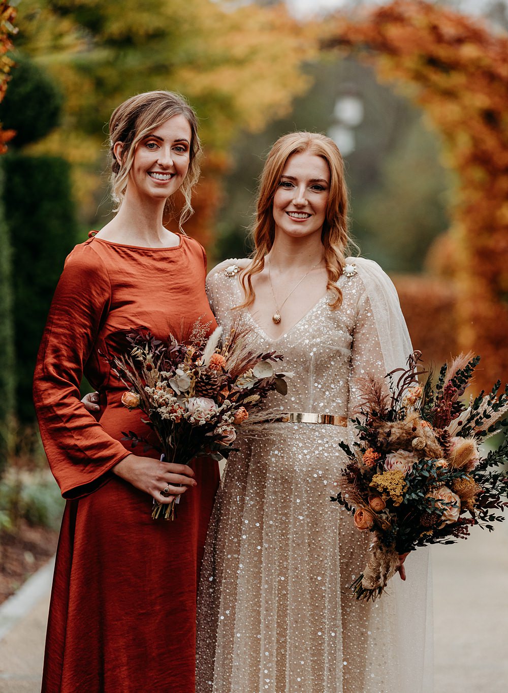Clandeboye Lodge Hotel Wedding Silver Lace Photography Orange Bridesmaid Dress