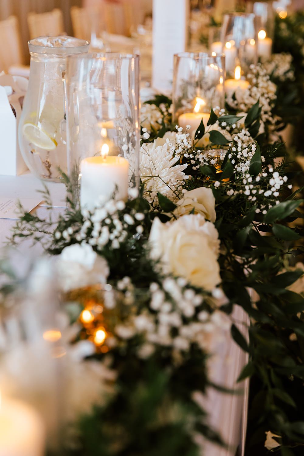 Crockwell Farm Wedding Amara Grace Photography Top Table Swag White Greenery Flowers Candles