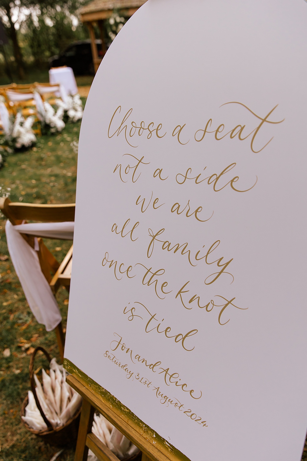 Crockwell Farm Wedding Amara Grace Photography Ceremony Sign Gold Calligraphy