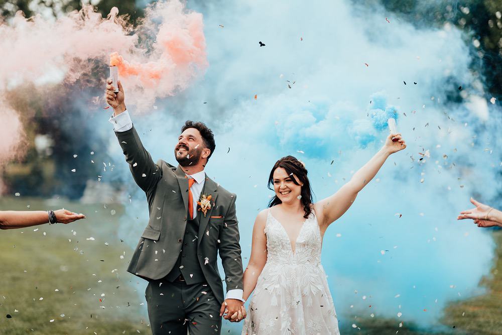 Mr Moleceys Marvellous Mill Wedding Nathan Walker Photography Smoke Flairs