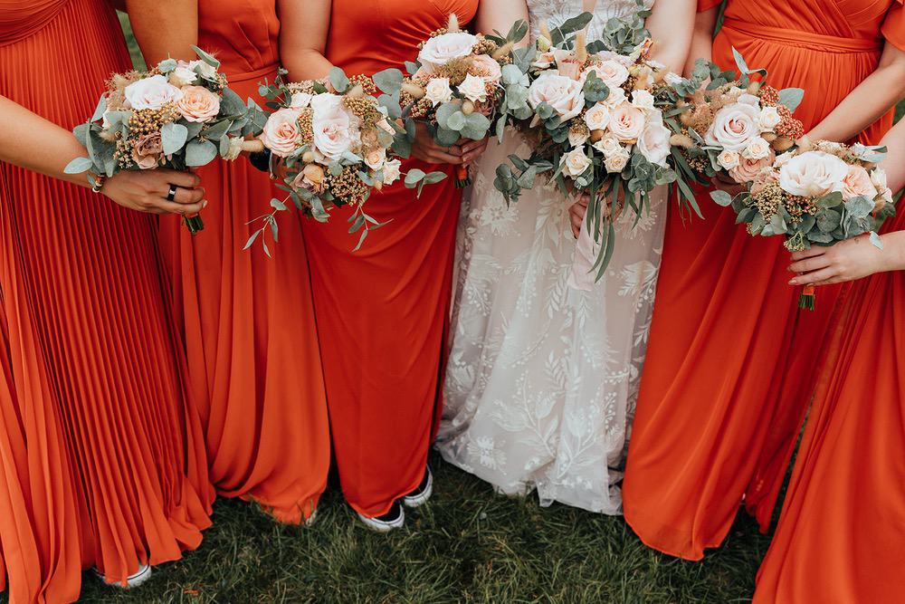 Mr Moleceys Marvellous Mill Wedding Nathan Walker Photography Pink Bouquets Orange Bridesmaid Dresses