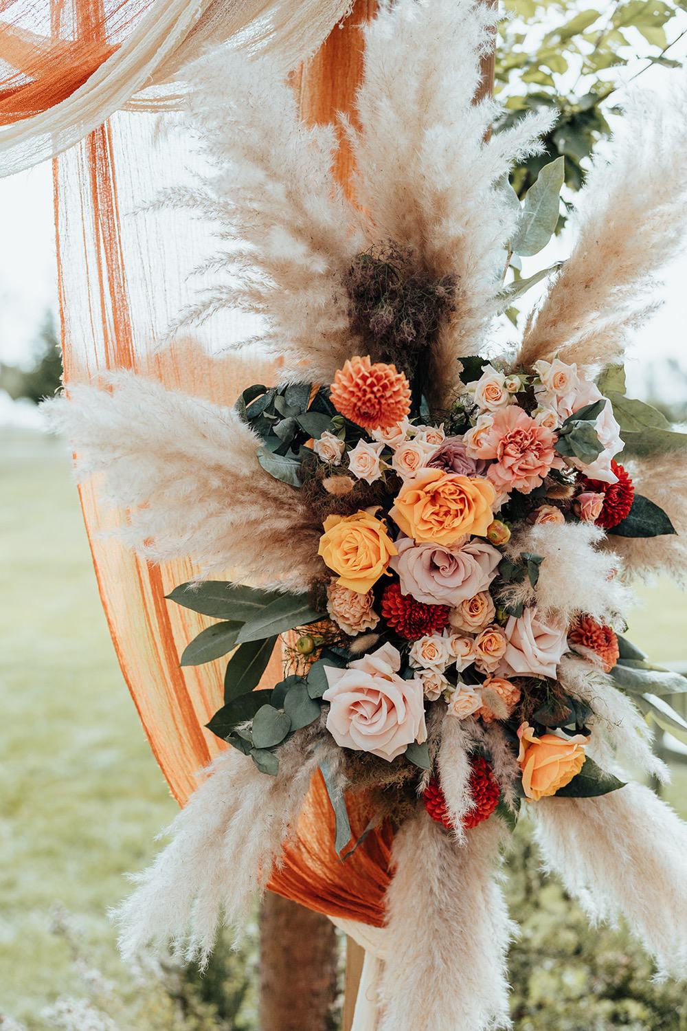 Mr Moleceys Marvellous Mill Wedding Nathan Walker Photography Backdrop Flowers Pampas Grass Drapes